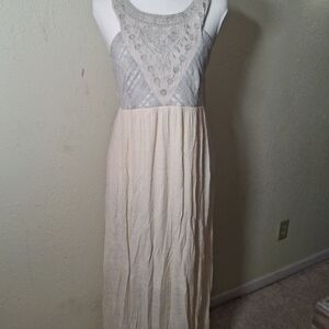 Altar'd State Cream Maxi Dress with Light Gray Embroidered Bodice